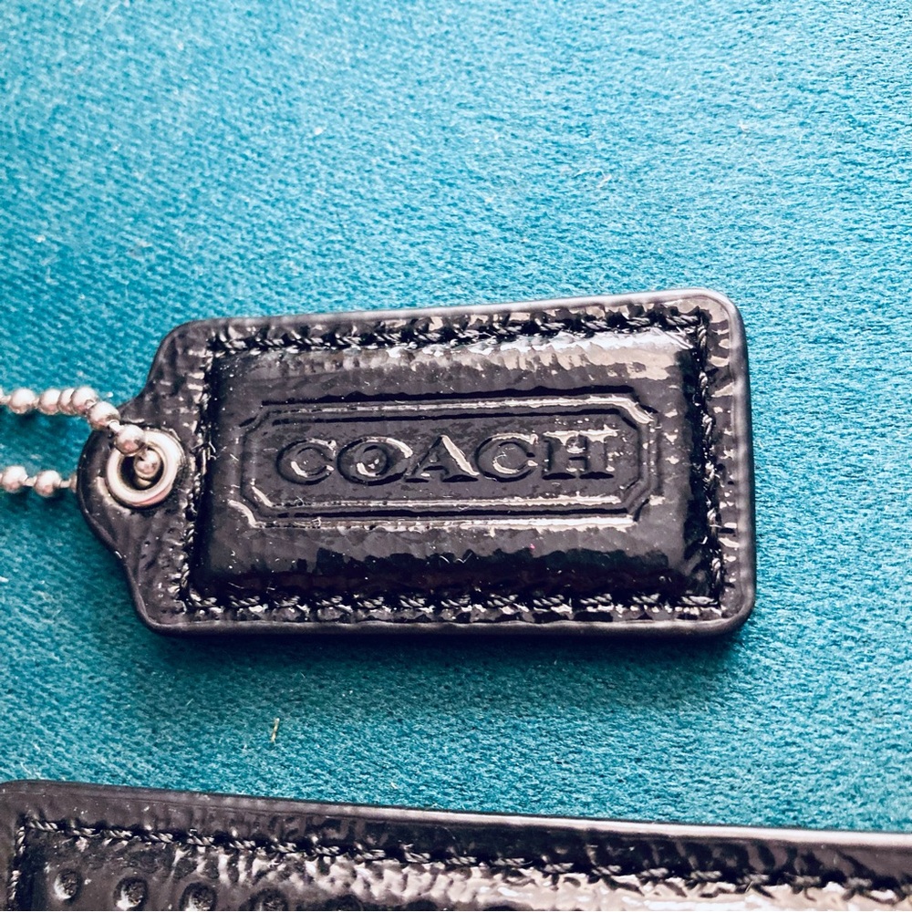 Vintage Coach Black Patent Leather Replacement Hang Tags Two Y2K Bag Charms Lot - Picture 5 of 17
